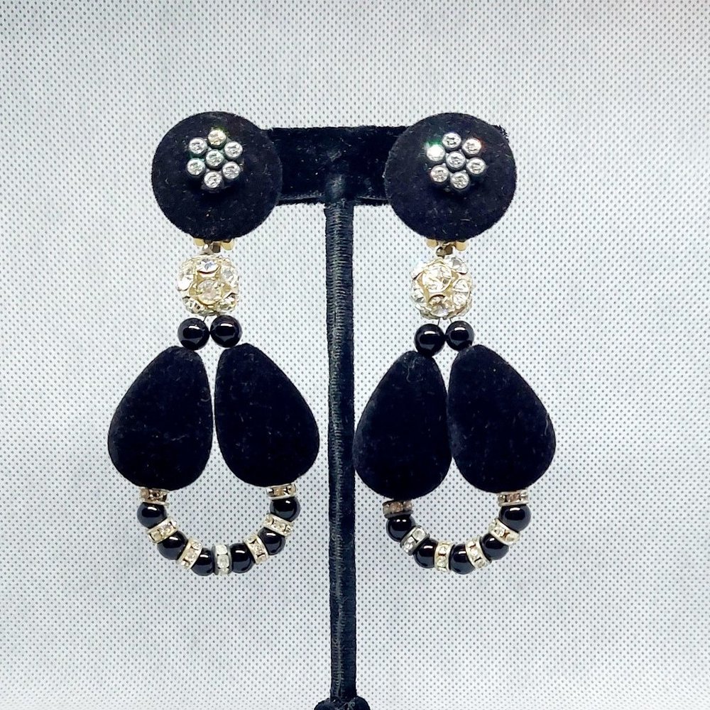 Black Velvet and Crystal Statement Earrings